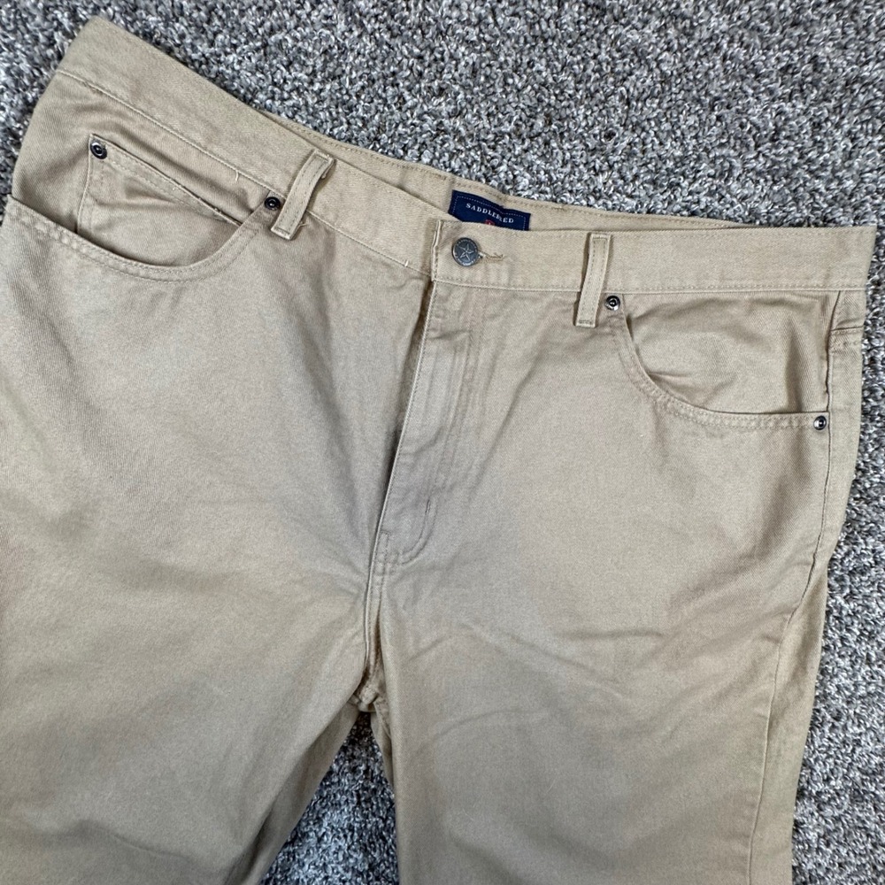 Saddlebred Classic Fit Mens 40x32 Tan Khaki Cotton 5-Pocket Straight Leg Pants